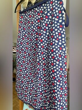 Navy Floral A-Line Skirt - Red & White floral print, completely reversible..